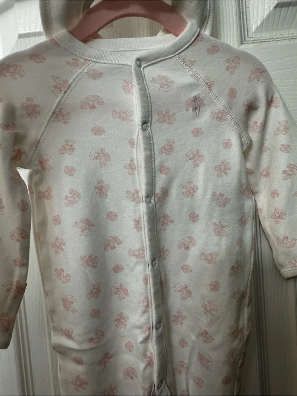 Ralph Lauren Baby Girls' Pink & White One-Piece with Bib 6mo